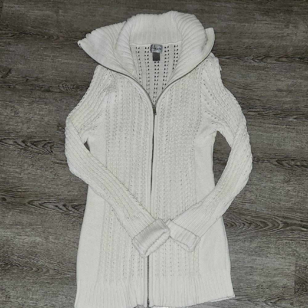 Chico's White Cowl Neck Sweater with Zipper